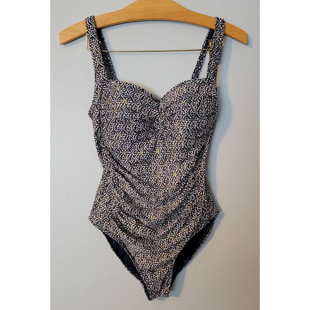 Niptuck Joanna Nautical Foil Navy/Gold Slimming  Shaping One Piece Swim Suit 6